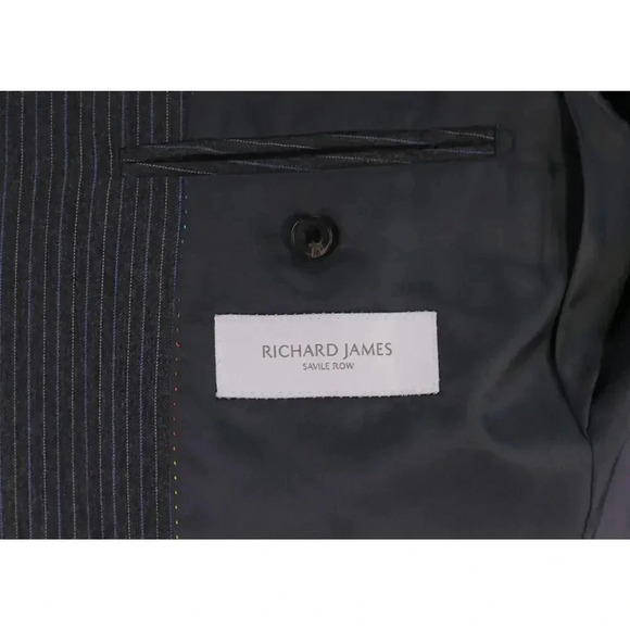 Richard James Savile Row Gray w/ Sky Blue Thin Stripes 3Btn Luxury Wool Suit 40S - Picture 8 of 11